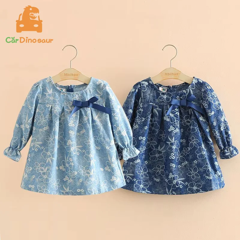 

Spring Autumn 2 3 4 6 8 10 Years Child Birthday Gift Long Sleeve Flower Print Blue Colour Bow Cute Kids Girls Blouse Shirt