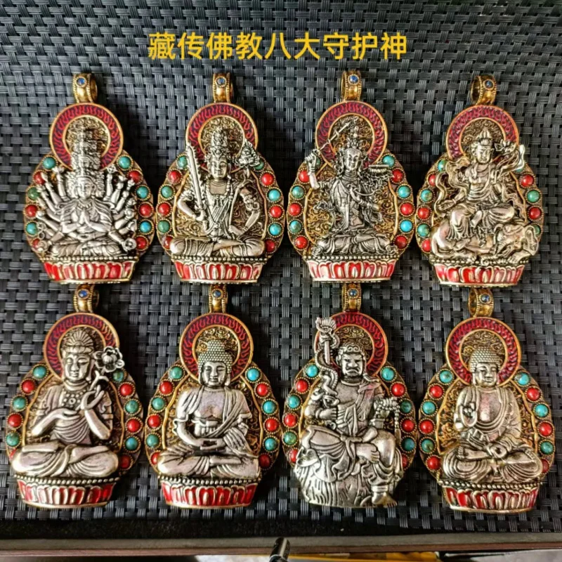 

Retro Tibetan Silver Inlaid Cloisonne Decorative Ornaments Of The Eight Patrons Of Tibetan Buddhism