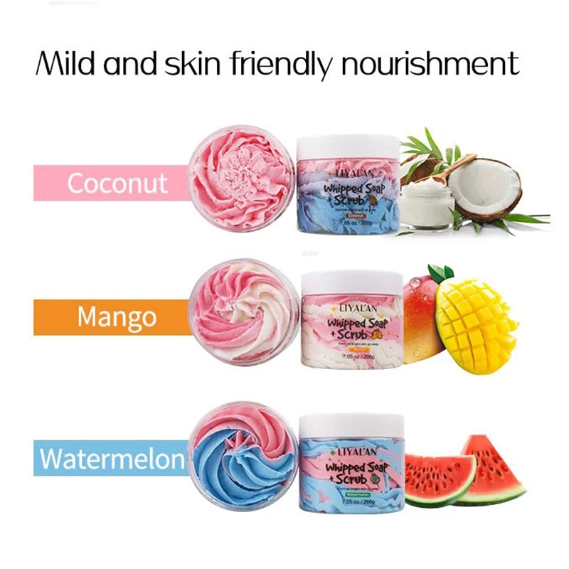 Coconut Mango Watermelon Pulled Scrub, Mixed Colours Pulled Soap, Body Scrub, Cleansing Bath, 250g Scrub, Exfoliates