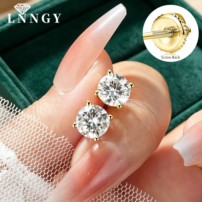 Lnngy 0.1-3CT Test Passed Moissanite Stud Earring for Men Women 4 Prong Solitaire Lab Diamond Screw Back Earrings Jewelry Gift
