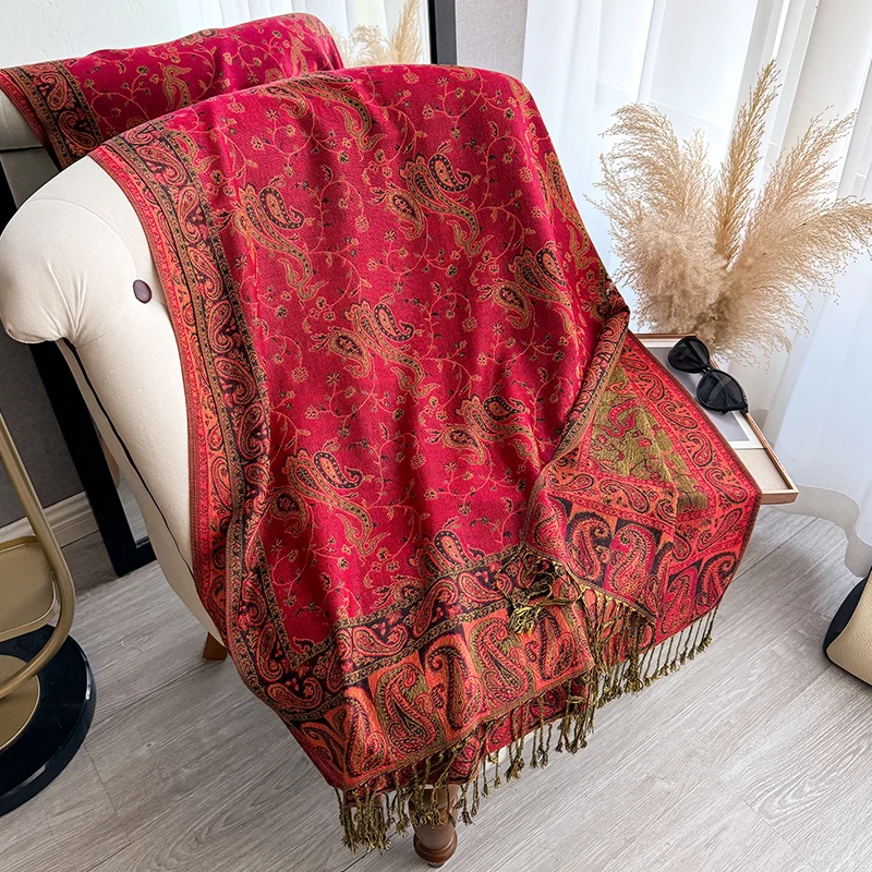 شرابة بطانية تصميم سميكة الباشمينا شتاء جديد دافئ شال التفاف بيزلي نمط وشاح المرأة منديل المعطف الشالات 2025