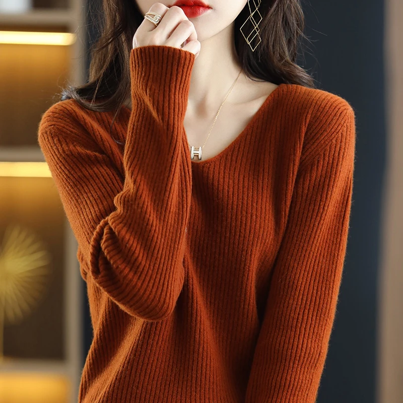 الشتاء المرأة طويلة الأكمام الصوف البلوز سترة الخامس الرقبة محبوك الرباط سترة مرونة عالية الجودة لينة #6