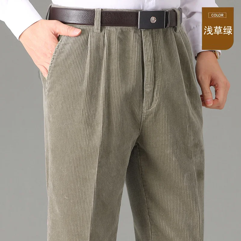 

Winter High Waist Double Pleated Corduroy Pants Men Straight Loose 100% Cotton Autumn Casual Mens Trousers Size 44 46 48 50