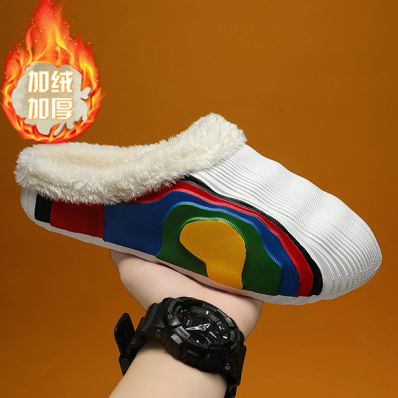 

Новые зимние мужские теплые тапочки, хлопковые тапочки, уличная домашняя хлопковая обувь, водонепроницаемые мужские удобные домашние плюшевые тапочки для спальни