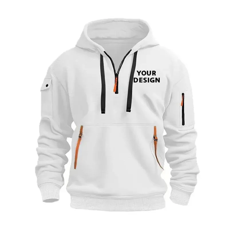 Europäisches neues Herren-Sport-Sweatshirt mit Reißverschluss-Armtasche, locker geschnitten, lässig, mit individuellem Logo, überschnittenen Schultern, Kapuzenpullover – Detail 10