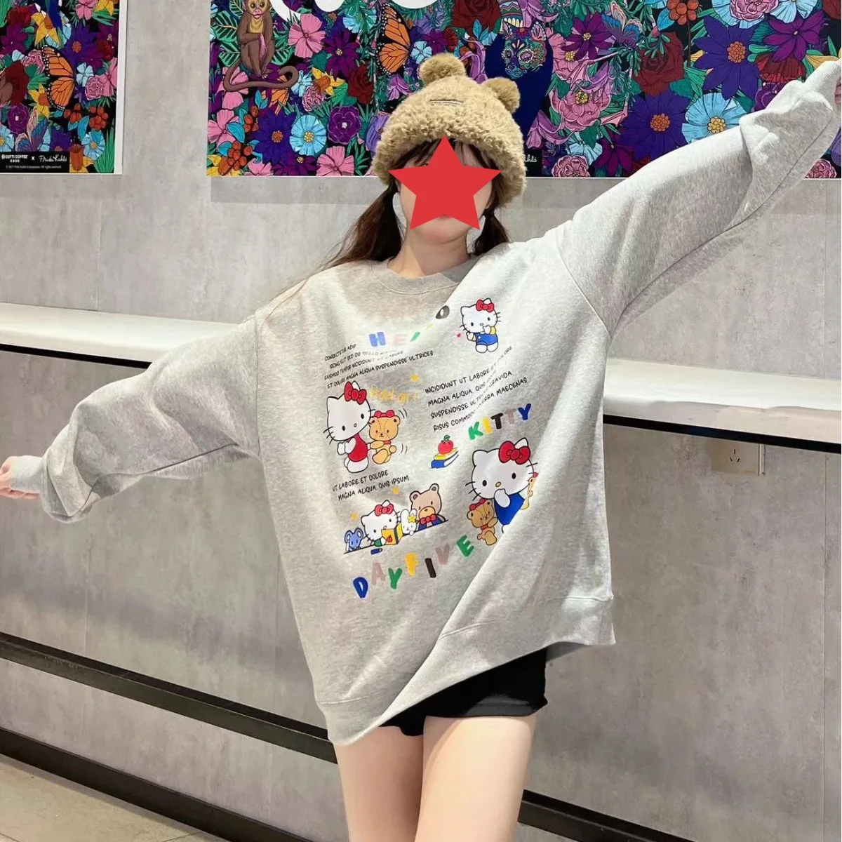 

Sanrio Hello Kitty Hoodies Women Autumn Winter Long Sleeve Pullover Tops Hooded Sweatshirts Streetwear Casual Lady Loose Clothes