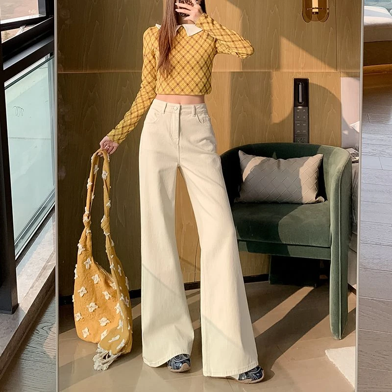 

ZHISILAO новые бежевые расклешенные джинсы женские повседневные джинсовые брюки с высокой талией уличная одежда осень-зима 2025