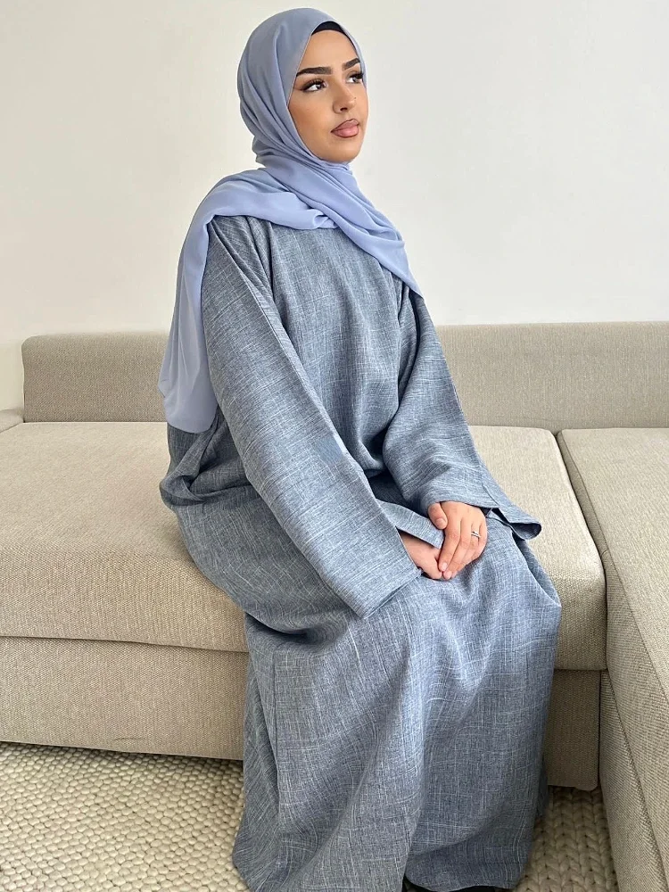 

Closed Cotton Linen Abaya Muslim Dress Plain Abayas for Women Dubai Luxury Turkey Ramadan Islam Prayer Clothes Kaftan Hijab Robe