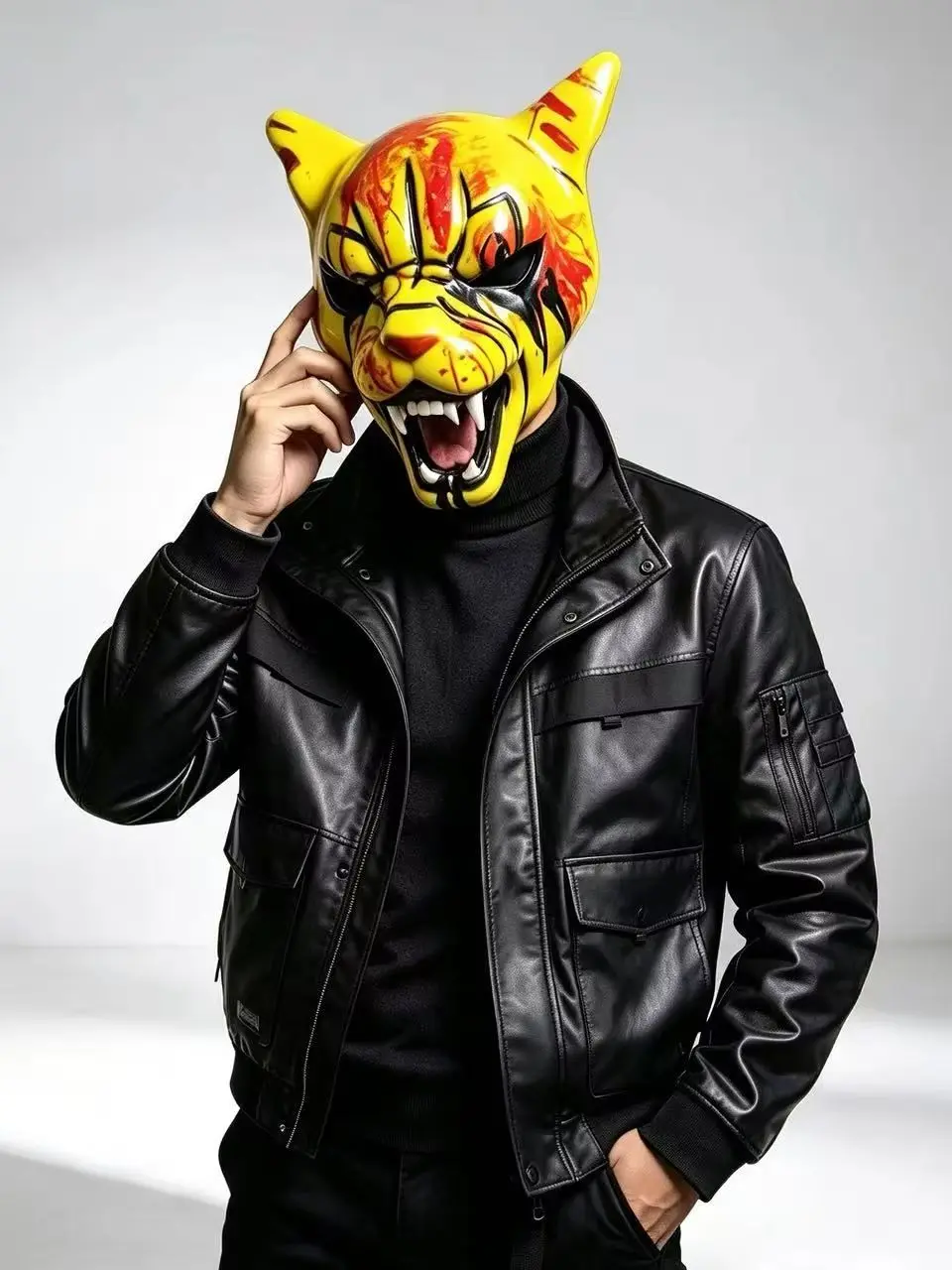 Maska Tony Tiger z Hotline Miami, zabawna maska zwierzęca na głowę, horrorystyczna maska tygrysa na imprezę Halloweenową, zakrwawiona maska tygrysa. — 2