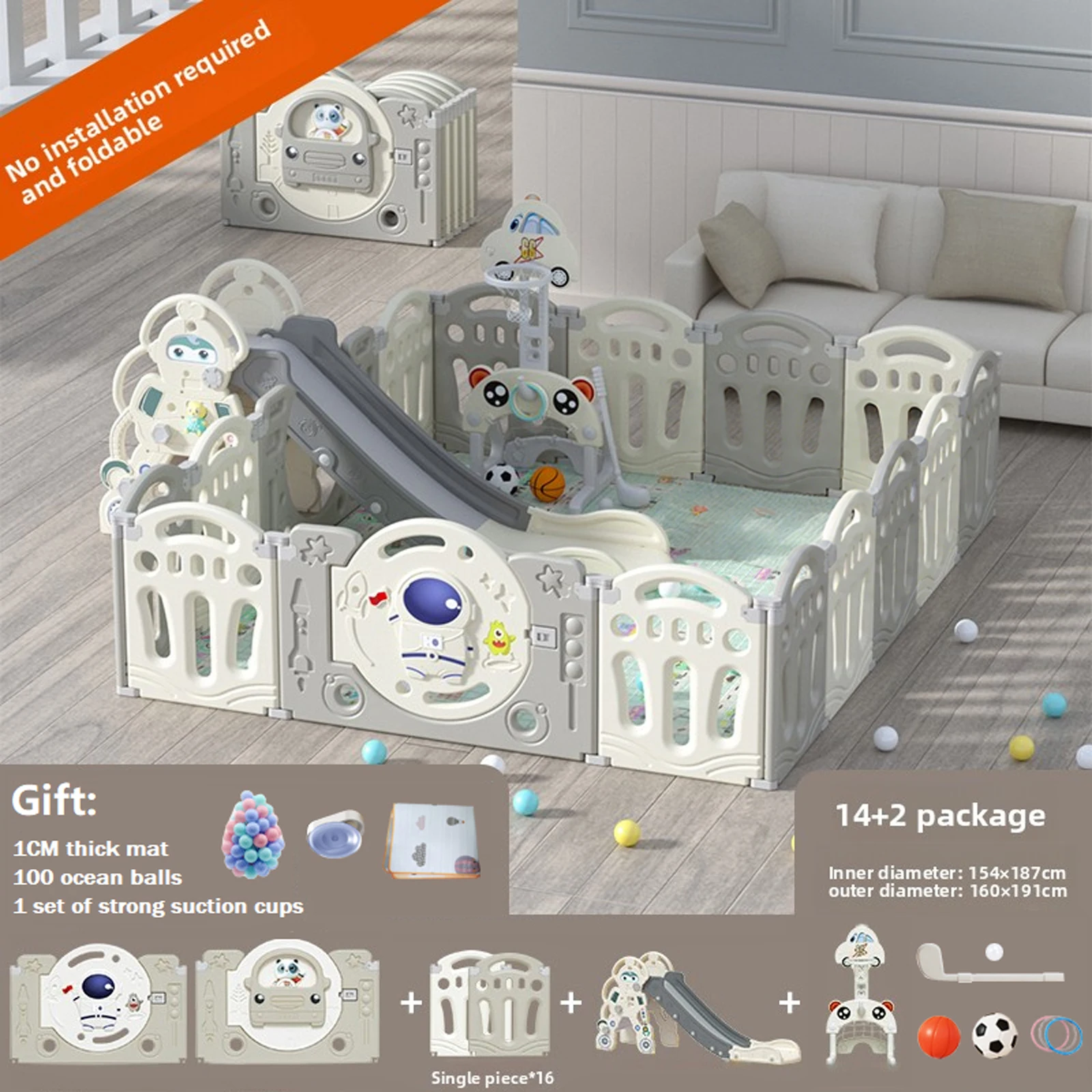 DIY-babybox met verstelbare meerdere maten, veilig materiaal, opvouwbaar, cartoonontwerp, binnen en buiten, eenvoudige installatie, winterbaby