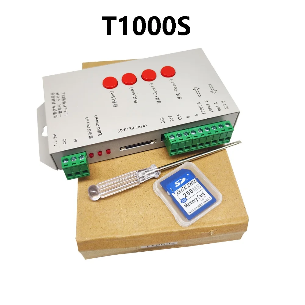 T1000S SD Card RGBIC LED Pixel Controller WS2801 WS2811 WS2812B LPD6803 LED Strip Matrix 2048 Pixels Program Controller DC5V-24V