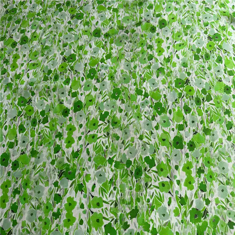 1 meter 100% Mulberry Silk 14 momme Crepe Silk Fabric Green Floral Printed 136cm 53\