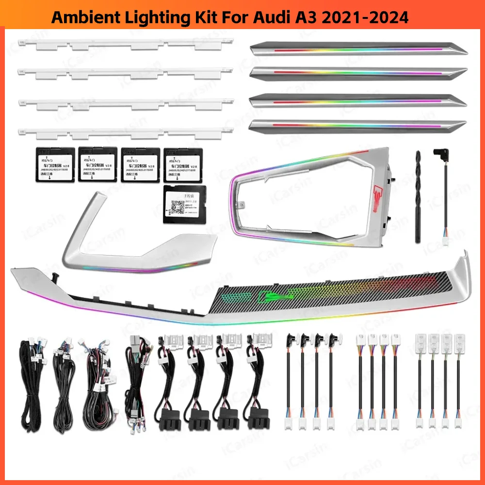 Upgrade Symphony Led Car Interior Ambient Light Decoration for Audi A3 2021-2024 Carbon Fiber Pattern Trim Accessories