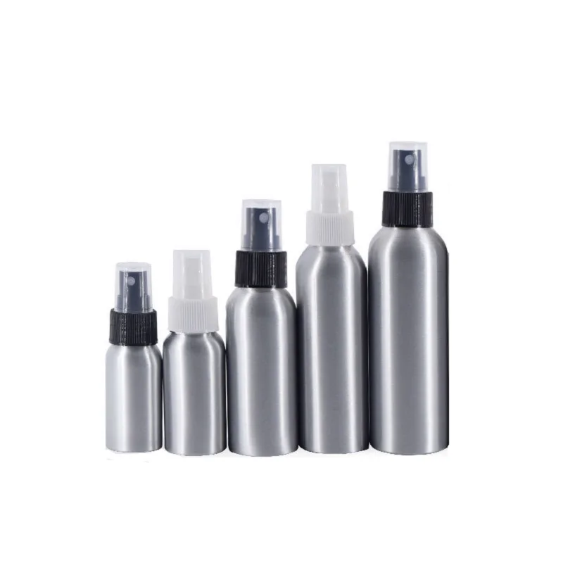 

25Pcs Aluminum Bottle Plastic Black White Spray Pump 30ml 50ml 100ml Portable Packaging Container Refillable Bottles