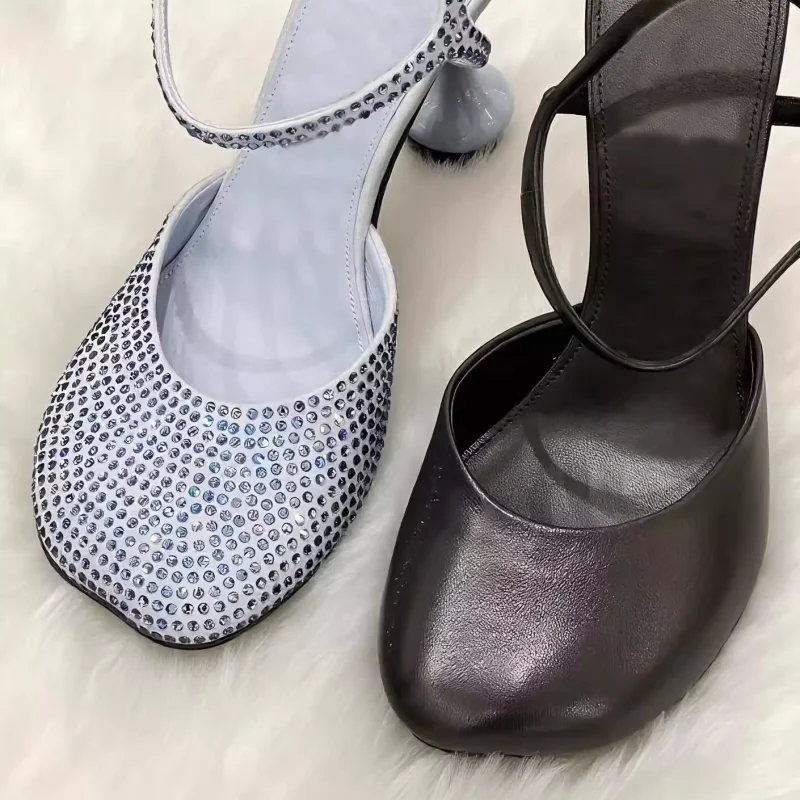 جولة الجبهة حزام الظهر عالية الكعب مصمم الأزياء النساء أحذية فاخرة تألق حجر الراين صنادل عالية الكعب الجدة النساء الأحذية #4