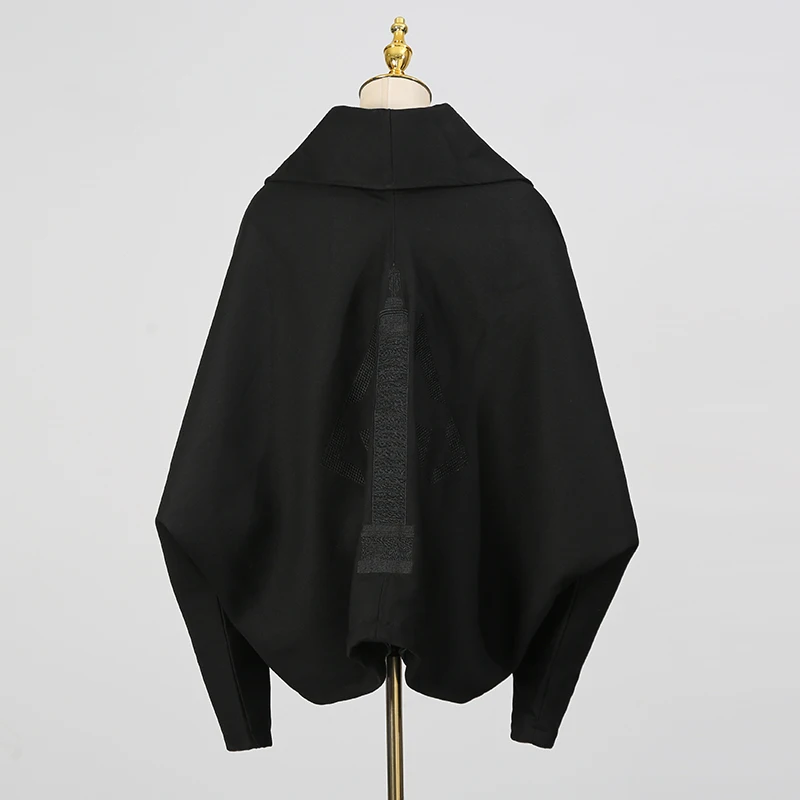 KBQ Giacca ampia con cerniera impiombata solida per donna Risvolto Manica lunga Design ampio Giacche casual Femsle Moda estiva Nuovi vestiti