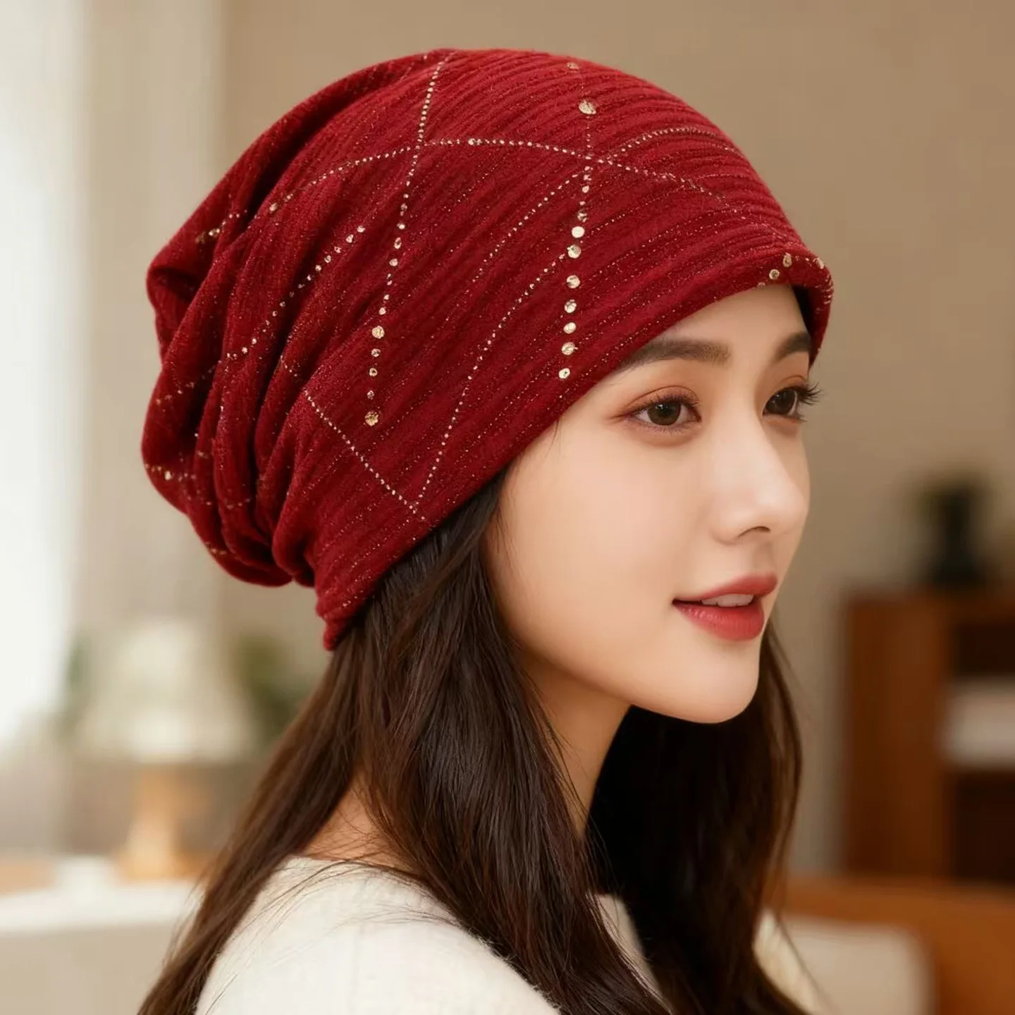 

Lightweight Lace Stacked Headscarf Hat - Versatile Breathable Cap for Spring Autumn Winter Air Conditioning Postpartum Night Use