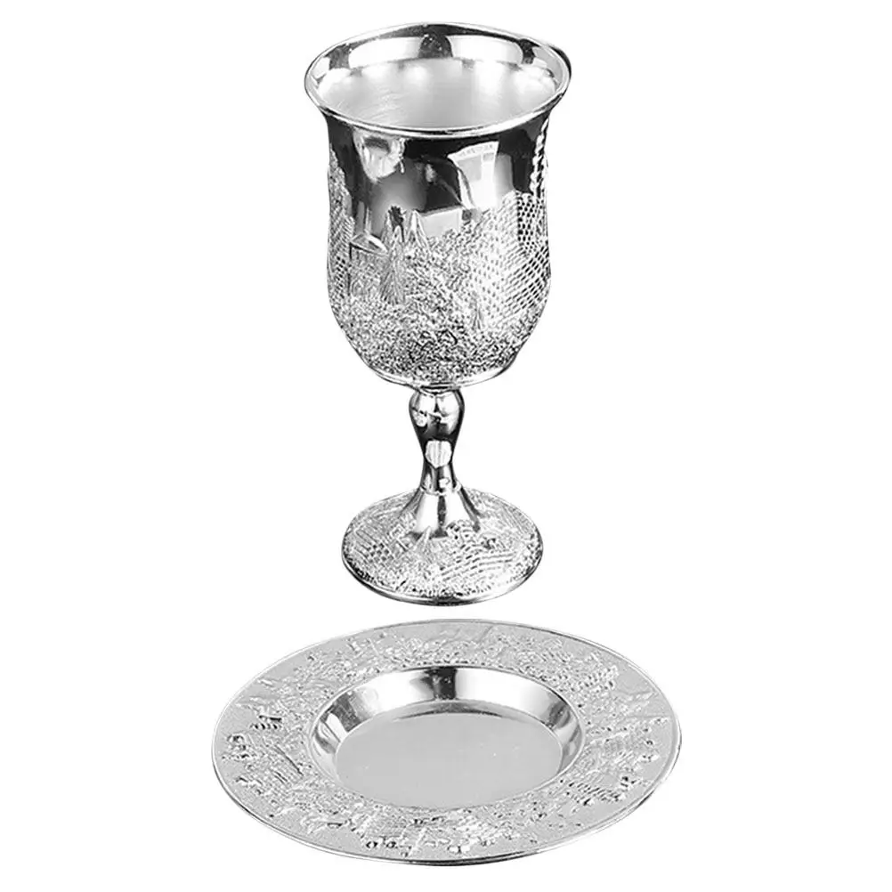 Luxury Judaica Shabbos Cup Silver Plated Kiddush Wine Set for Passover Festival Havdalah Ritual