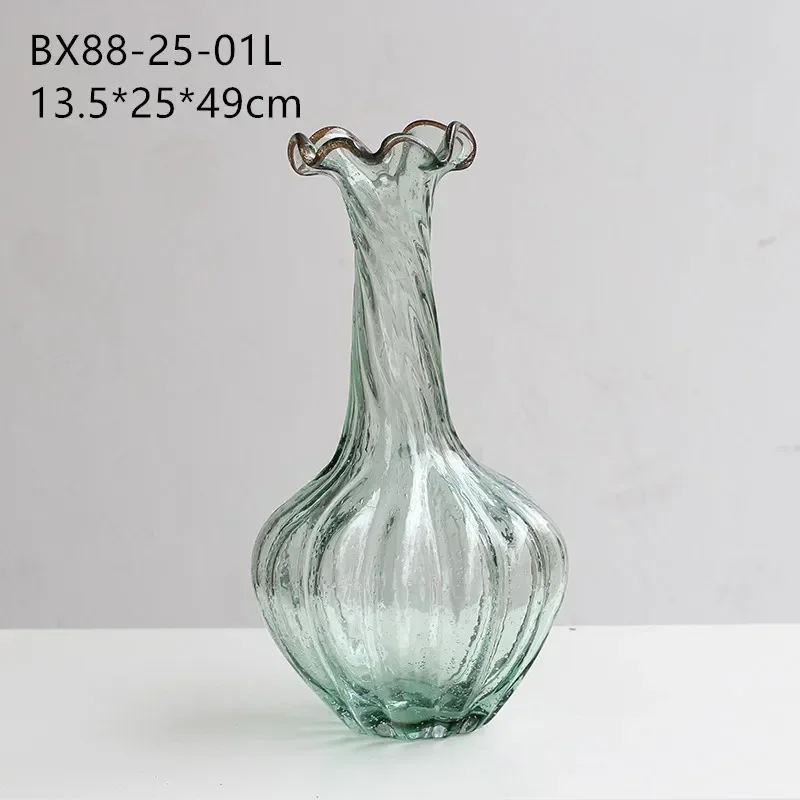 Nordic fatto a mano bocca ondulata pizzo bolla verde collo storto grande pancia vaso di zucca modello camera soggiorno