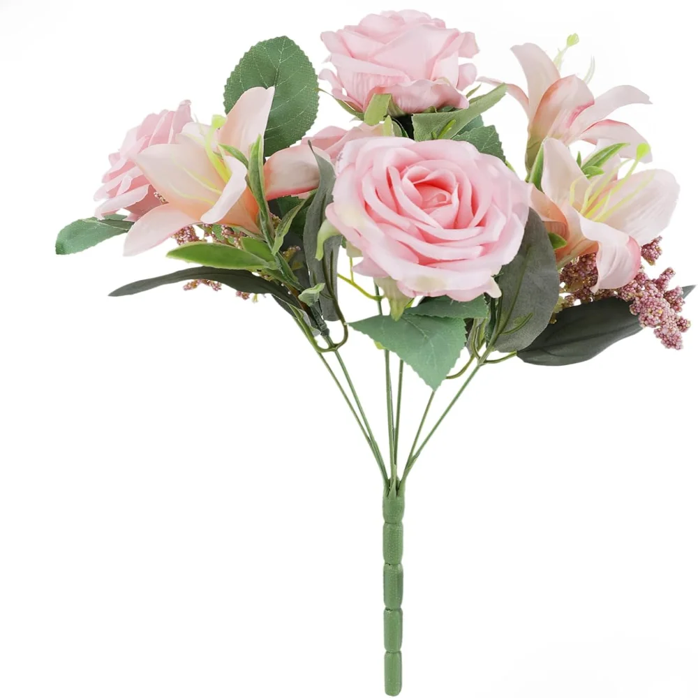 

1 Pc Artificial Flowers, 15 Inch Fake Slik Rose Combination Plants with Slik Greenery for Wedding Wall Decoration (White)
