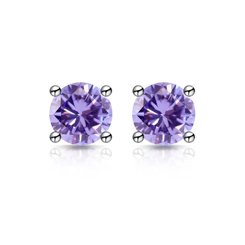 925 Sterling Silver Earring 5mm Imitation Moisant Stone Four Claw Color Diamond Earring Ladies Fashion Simple Jewelry Gift