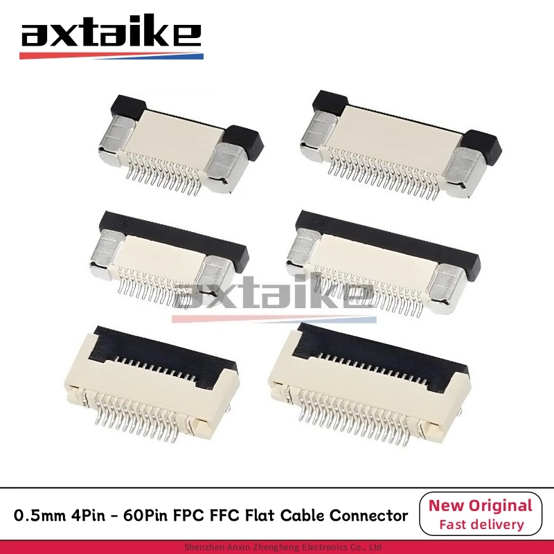 10PCS 0.5mm Upper / Lower Contact 4Pin - 60Pin FPC FFC Flat Cable Connector Socket 5P 6P 8P 10P 12P 14P 16P 20P 30P 40P 50P 54P