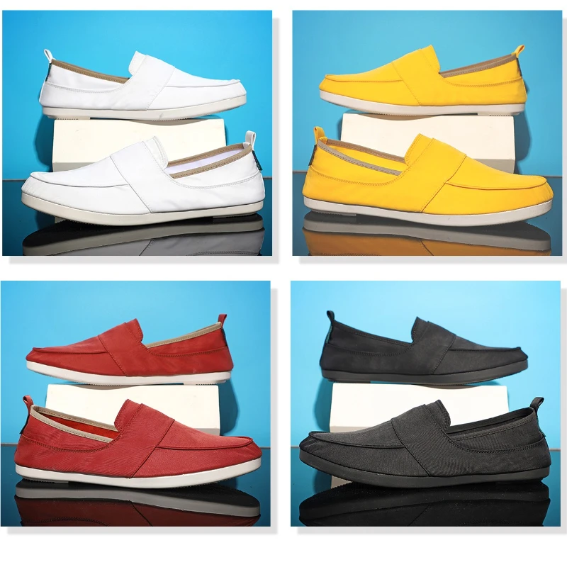 

Summer Breathable Man Canvas Shoes Solid Low Top Casual Dude Shoes Fashion Lightweight Slip on Men Loafers Flat Shoes