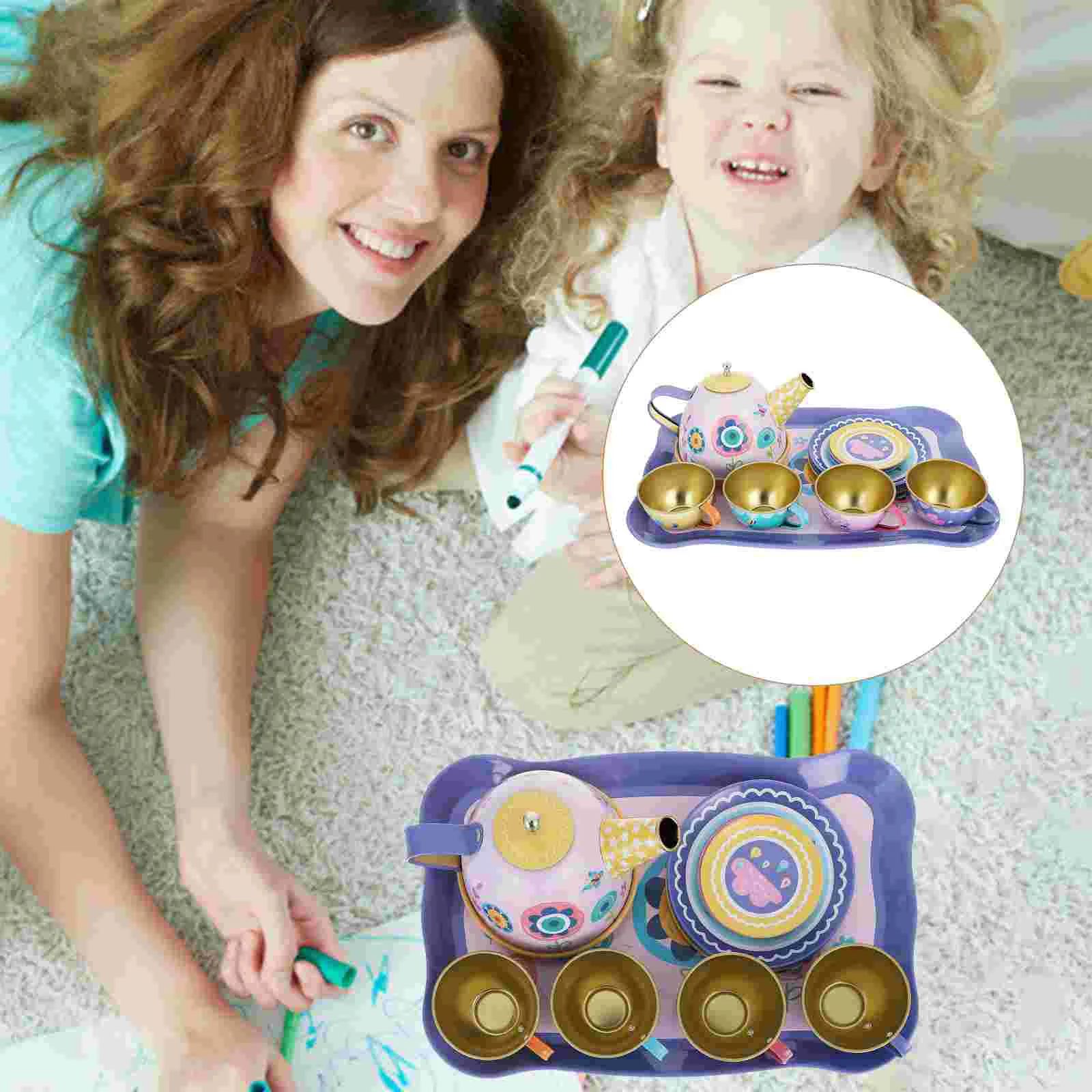 

Afternoon Tea Toys Tin Set Garden Pretend Playset Girls Teapot Dishes Children's Tinplate Metal