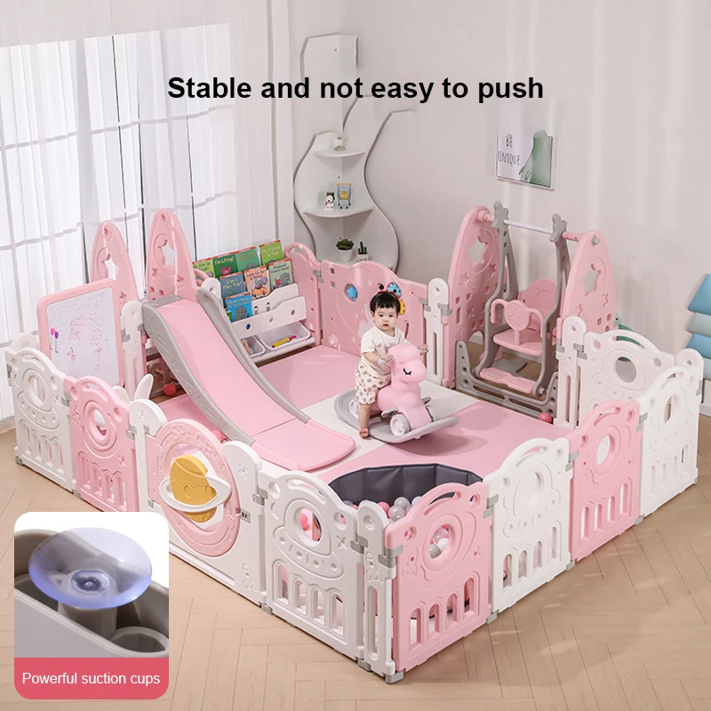 Modular Indoor Play Yard Picket Fence White Pink Plastic Post Panels