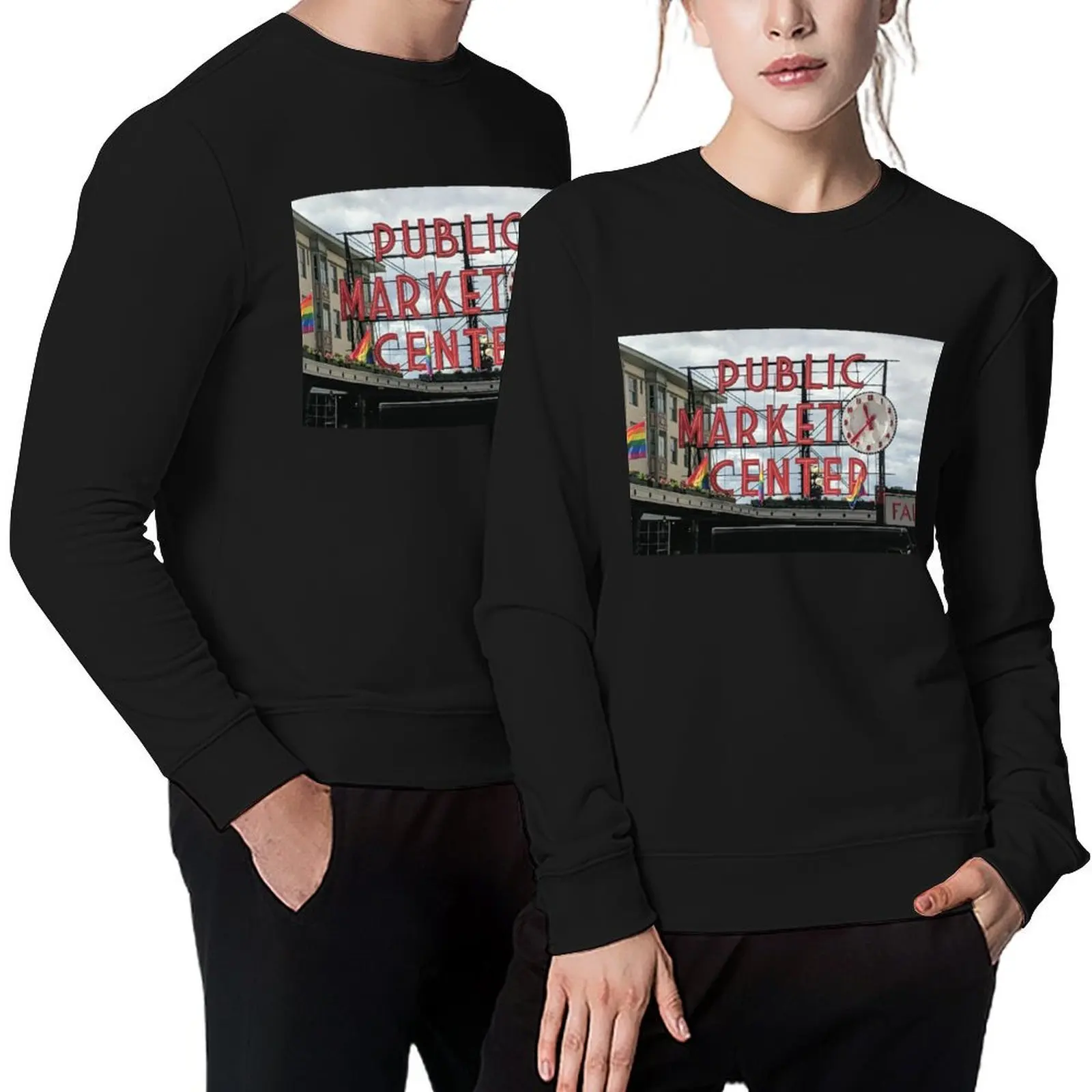 

Pike Place Market Public Market Center Seattle Pullover winter clothes male clothes anime clothes hooded sweatshirt