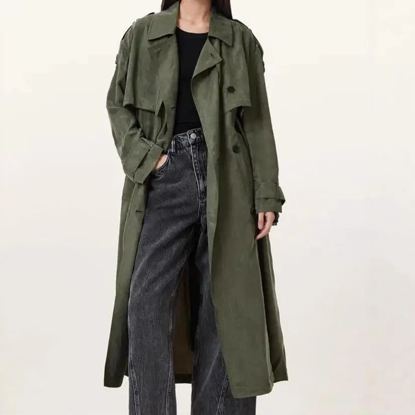 

Ретро американское повседневное длинное зимнее пальто све, замшевое шут, ветровка средней длины для женщин, трансграничная моя