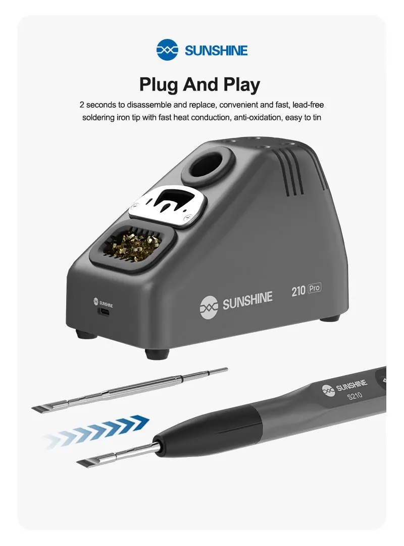 SUNSHINE 210 Pro Portable Soldering Iron LCD Display 100-450℃ Free Temperature Control for Motherboard Mobile Phone PCB Repair