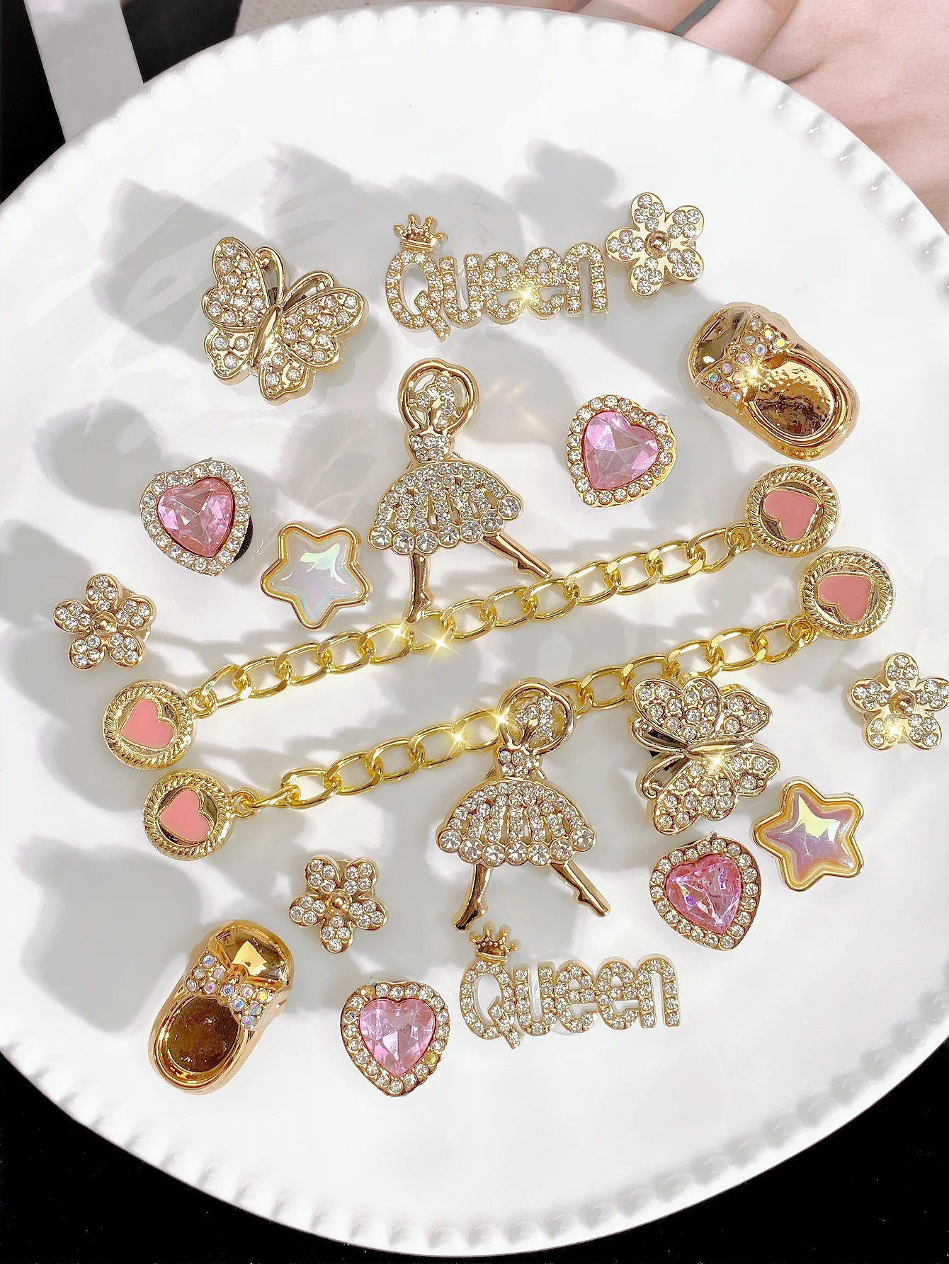 20pcs Sparkling Rhinestone Shoe Charms Mixed Designs. DIY Detachable ABS Buckles for Garden Clogs & Sandals. All-Season Decor. G