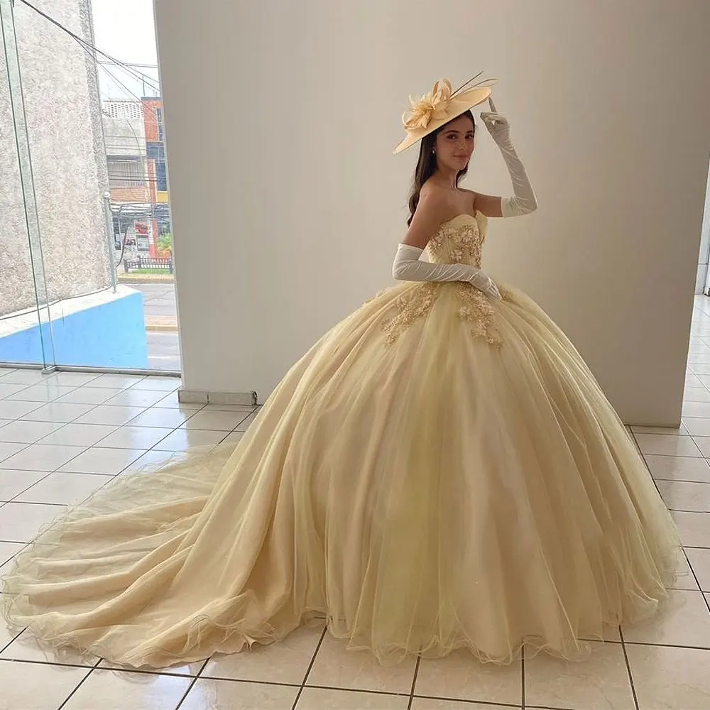 Customized Yellow Quinceanera Dress 2024 Princess Ball Gown Sweet 16 Dress Party Gown Long Puffy Skirt Vestido De 15 Anos