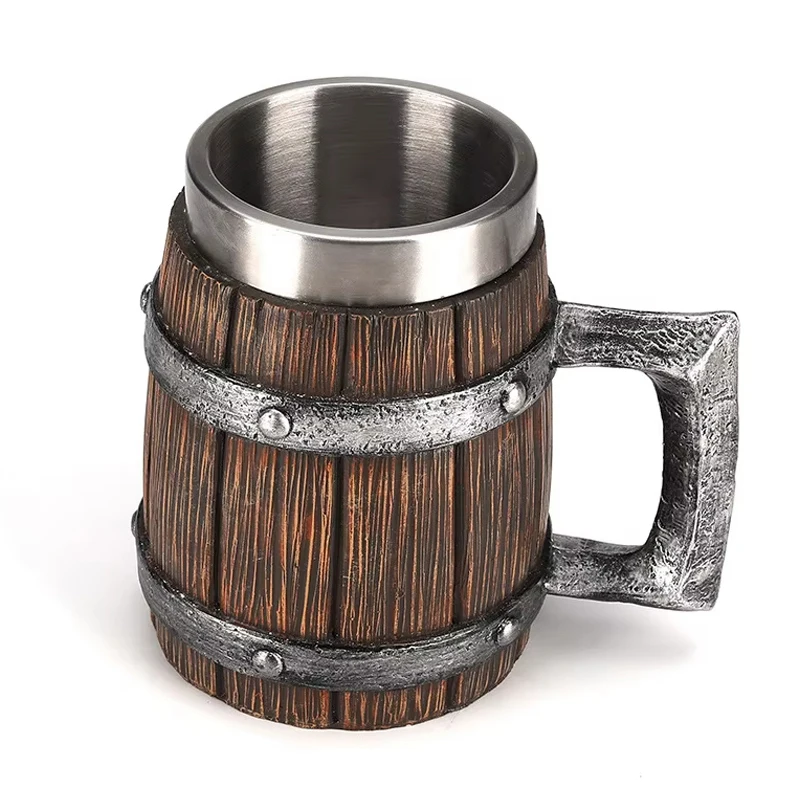 

Hot-selling Wooden Barrel Beer mug , Large-capacity Coffee mug Water bottle ,Tazas de café with stainless steel