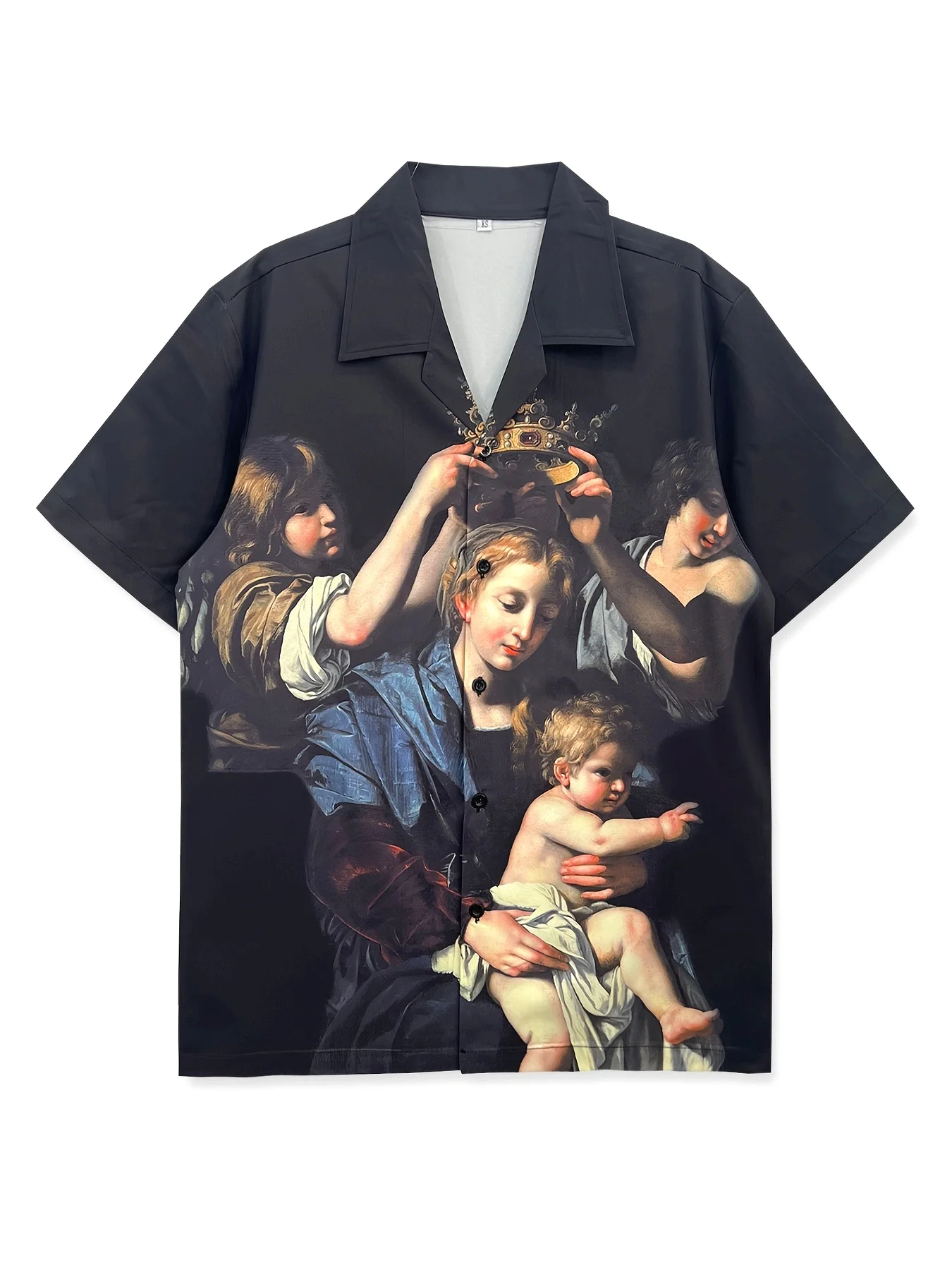 Men's Print Shirt Black Short-Sleeve Casual Shirts Featuring Medieval Oil Paint Style Queen'S Coronation Design Hawaiian Tops