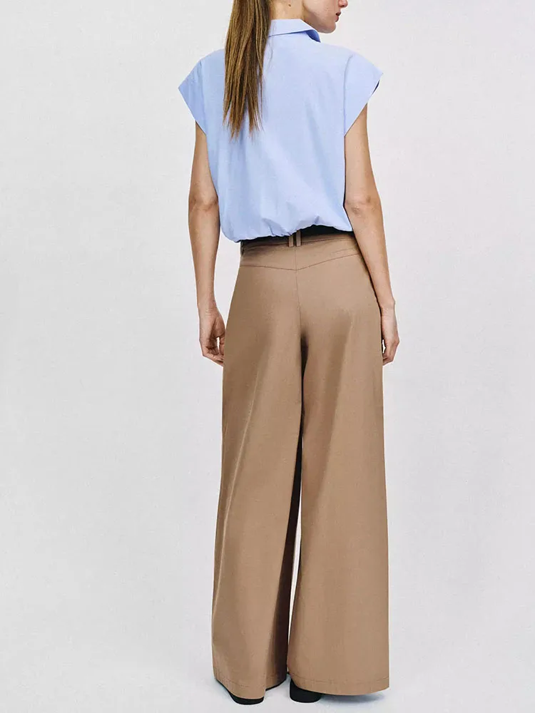 Spring New Arrival Women's Casual High Waist Wide Leg Pants with Belted Pleated Front Pocket 2659529 704 Casual Chic Trousers