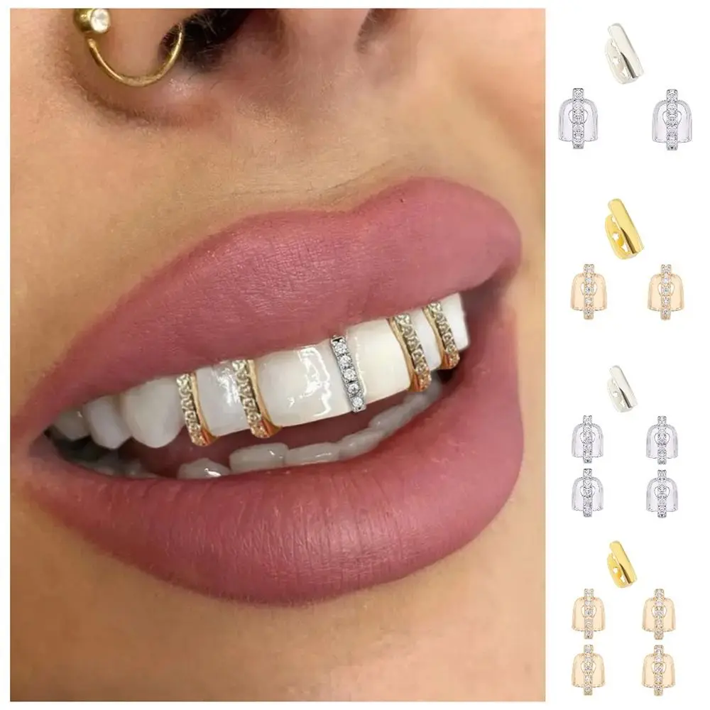 

3/5 шт., панк, хип-хоп, зубы Grillz, забавные блестящие одиночные зажимы Grillz, золотой, серебряный цвет, модные колпачки для зубов со стразами для мужчин/женщин