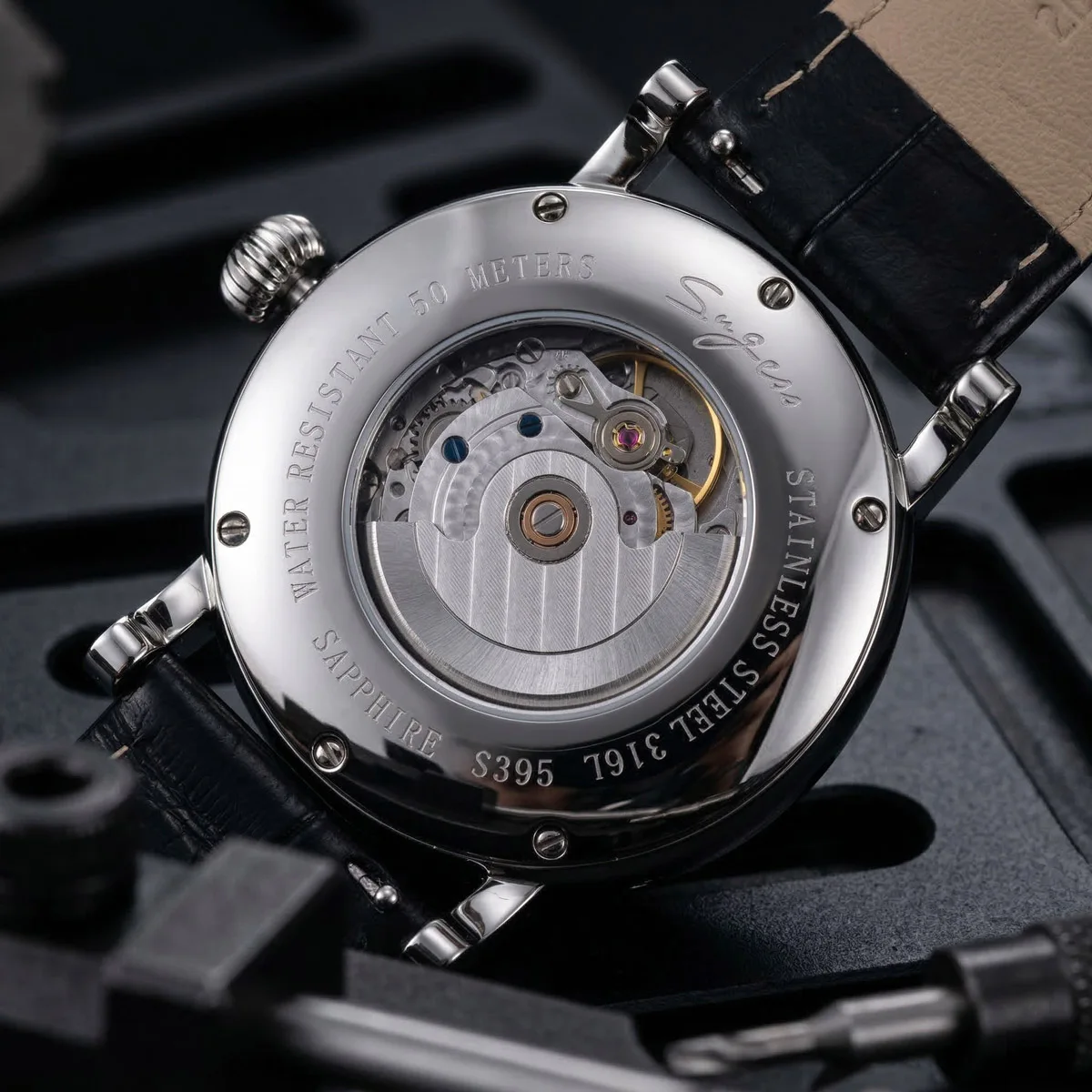 Sugess Watches for Men Automatic Mechanical Watch Moonphase Tianjin ST2108 Waterproof Date Hands Sapphire Crystal Rome Wave Dial
