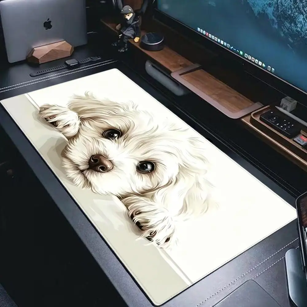 Cute White Dog Design HD Desk Pad Versatile Non-Slip MousePad Suitable For Computer Gaming Office For Family And Friends HYBXAXC