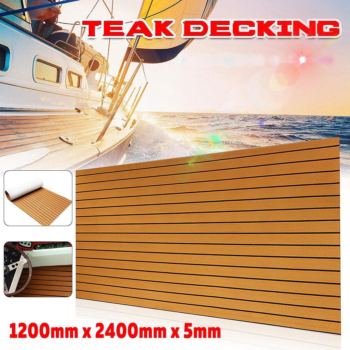 2400x1200x5mm EVA Foam Faux Teak Boat Deck Mat Marine Flooring Self-Adhesive Marine Boat Decking Sheet Yacht Accessories