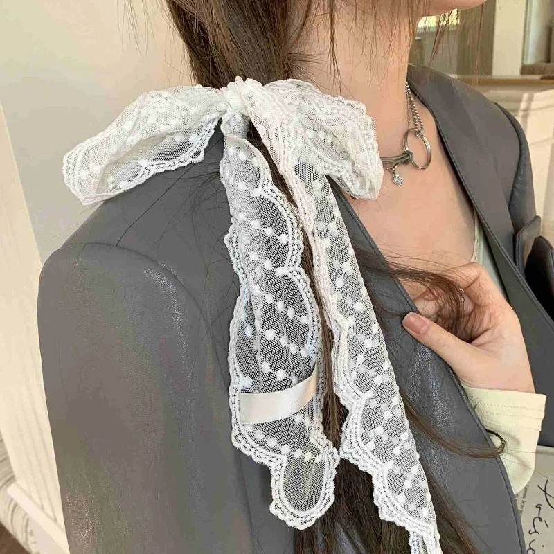 Y2K Chic Elegant Neckerchief Head Wrap Scarves Korean White Lace Decorative Necklace Office Lady Wrist Hair Tie Snood Headband