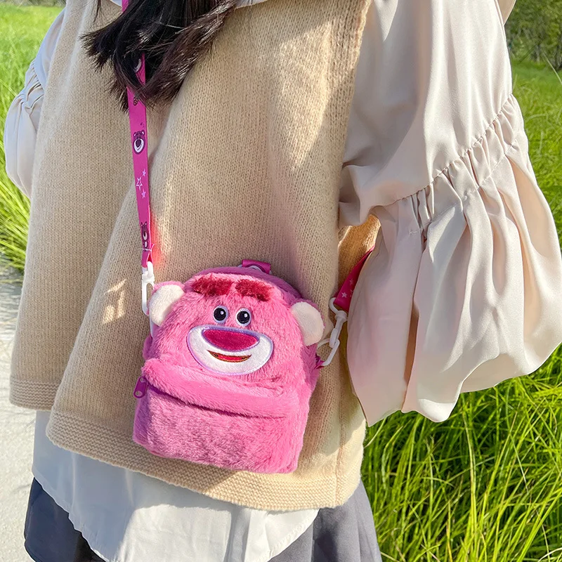 Disney Plush Bag Girl Small Doll Monster University Strawberry Bear Crossbody Shoulder Bag Children Plush Messenger phone Gift