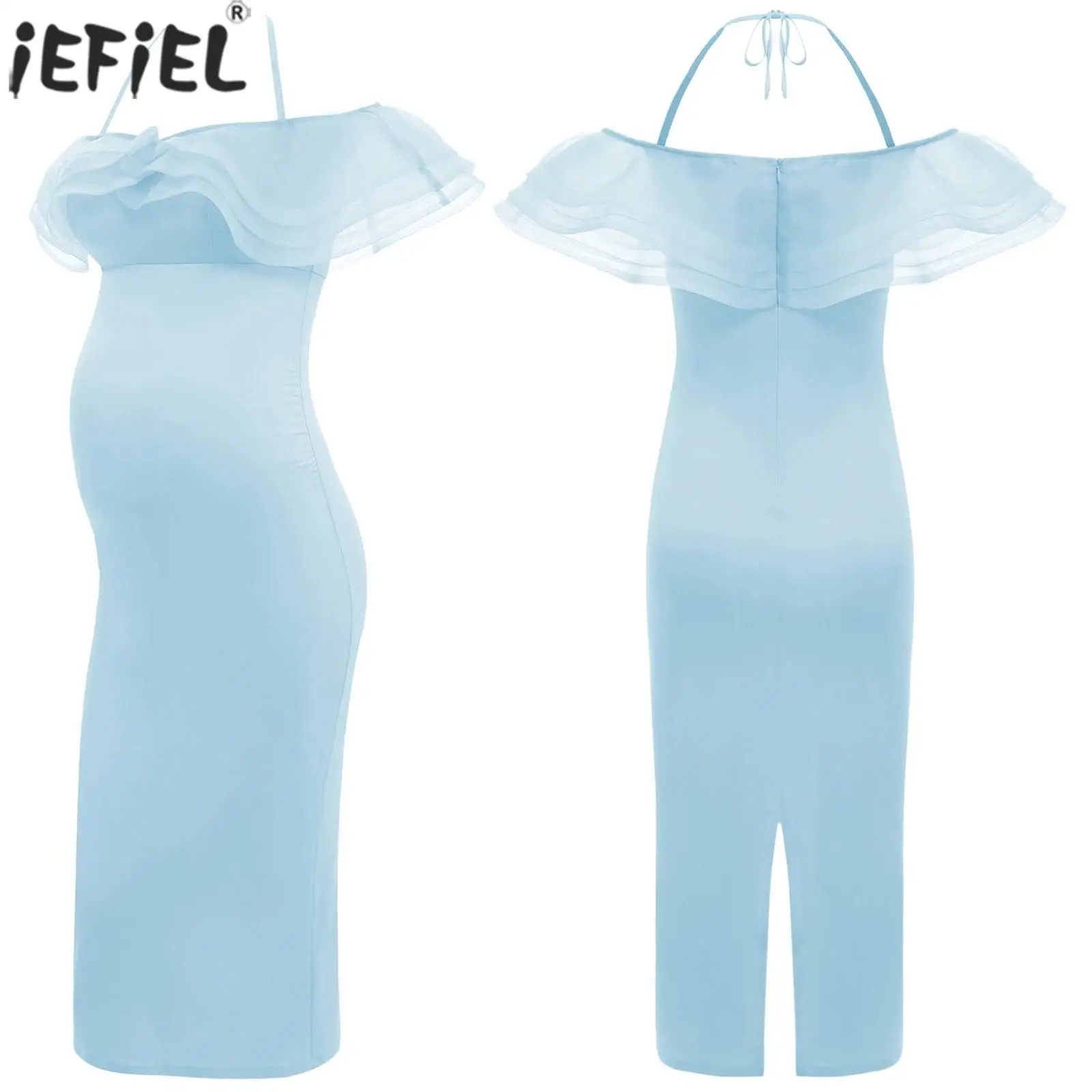 

Maternity Elegant Party Dress Off Shoulder Ruffles Tulle Slim Fit Dresses Gown for Formal Evening Wedding Birthday Photography