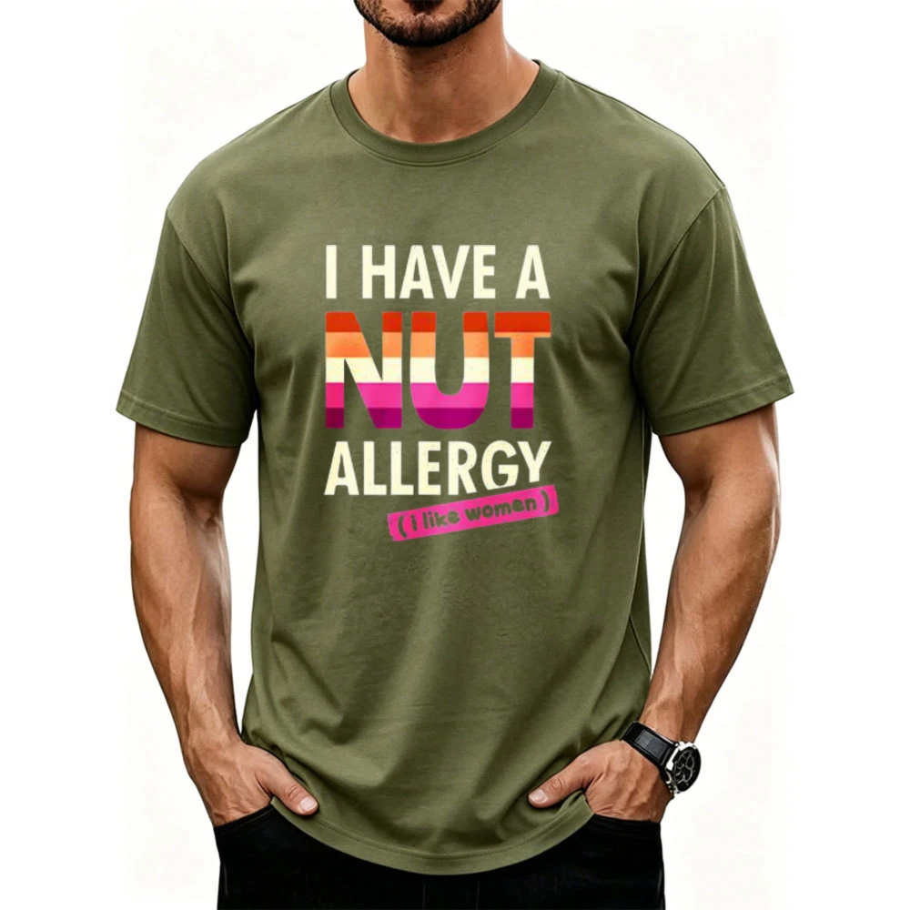 Rainbow Gradient Letter I Have A Nut Allergy Funny Slogan Cotton Tshirt Unisex Humor Streetwear Loose Daily Summer Casual Tops