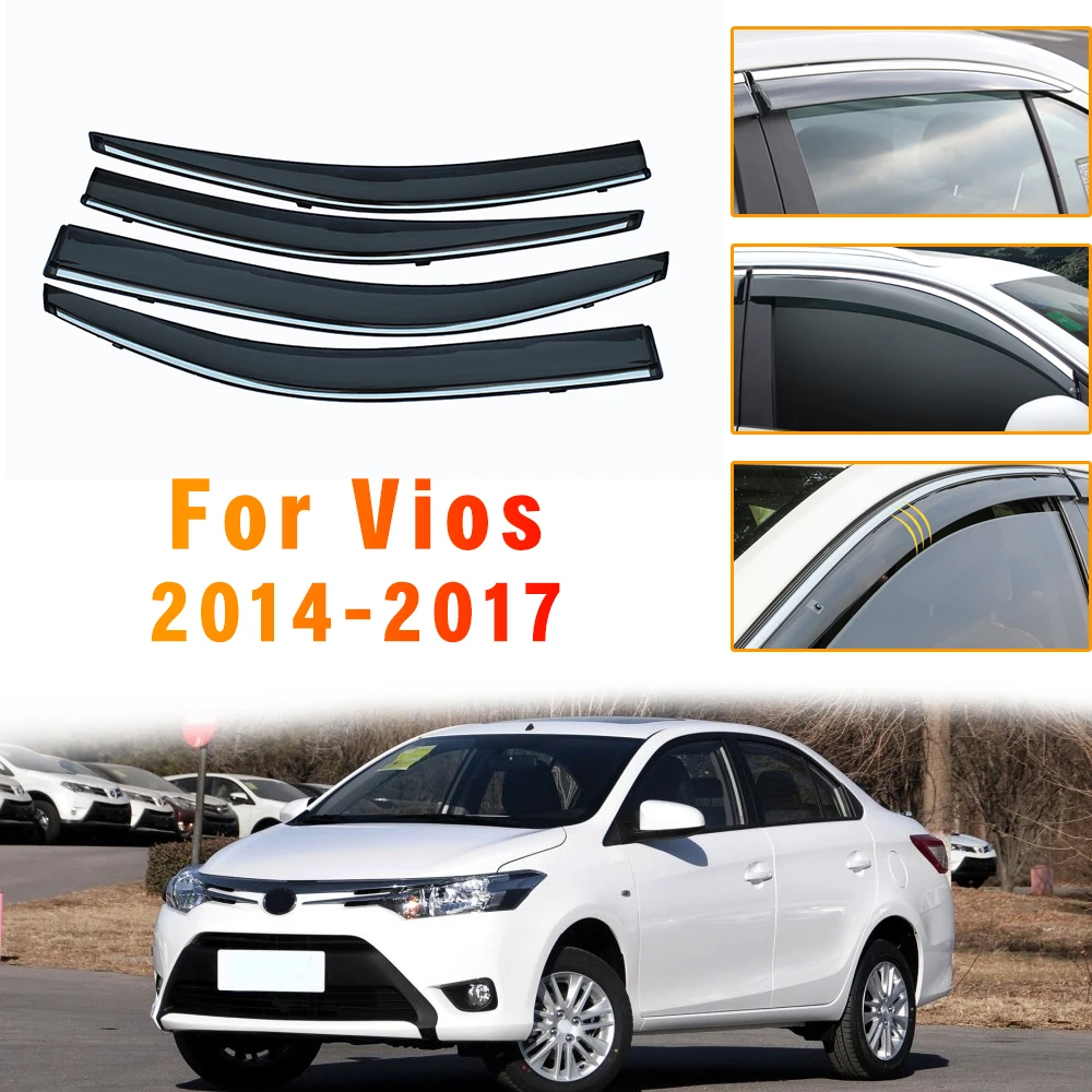 Weather Shield Window Sun Rain Visor Awnings For Toyota Vios XP150 2014 2015 2016 2017 Auto Accessories Car Styling 4pcs