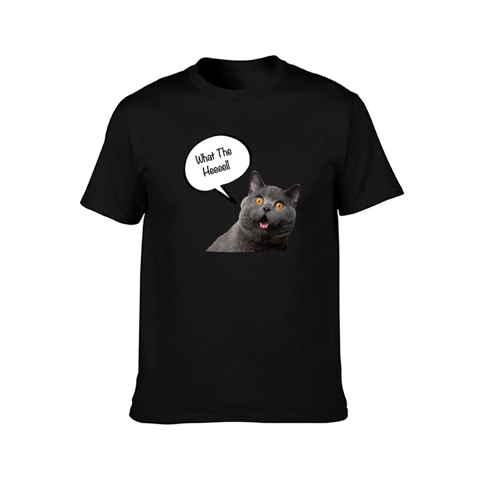 cat says what th hell T-Shirt Fashion Casual Short Sleeve T-Shirt