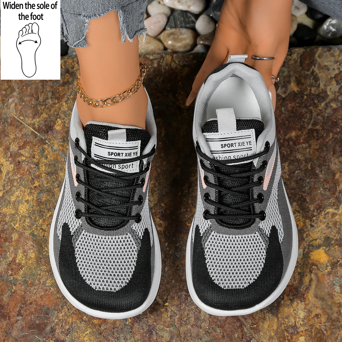 Women's Fashion Patchwork Sporty Sneakers with Lettering and Color Block Decor Front Lacing Fabric Casual Running Shoes