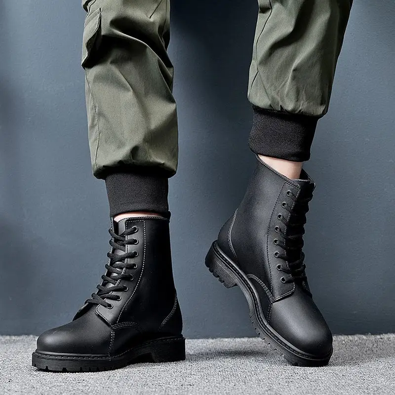

Весенне-осенняя однотонная мужская обувь на шнуровке, водонепроницаемые и нескользящие садовые ботинки в британском стиле на низком каблуке 202, новые модные мужские непромокаемые сапоги