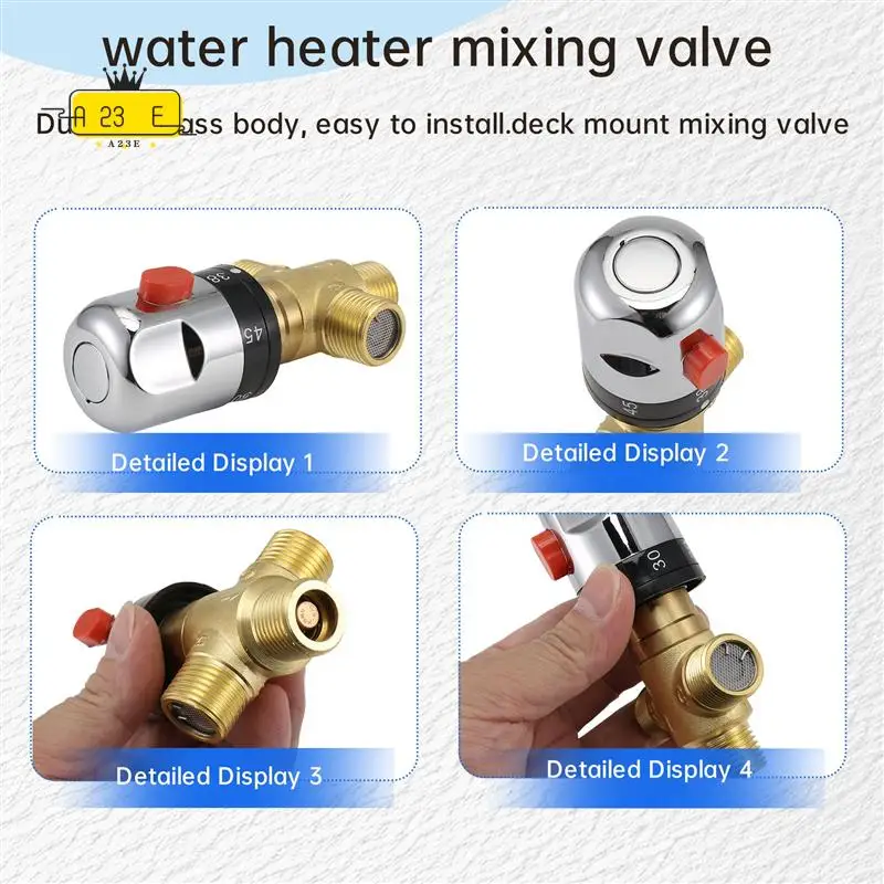 

A23E-Термостатический смесительный клапан из твердой латуни G1/2 для душевой системы, контроль температуры воды, труба, термостат для раковины, управление